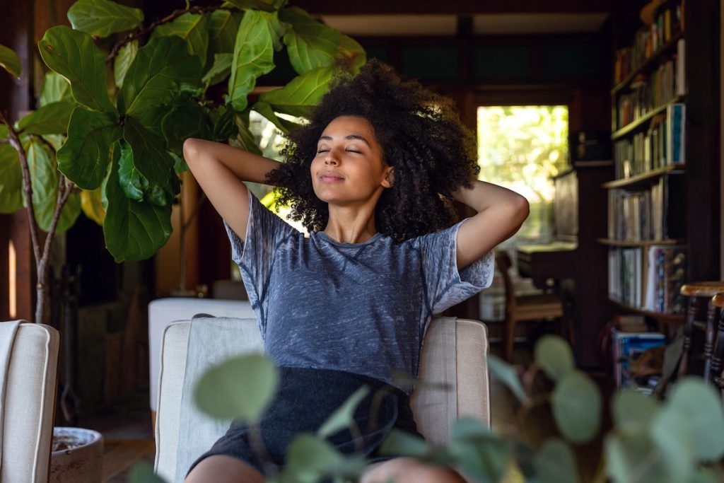 Young american woman enjoy some time in her house in Los Angeles, California.